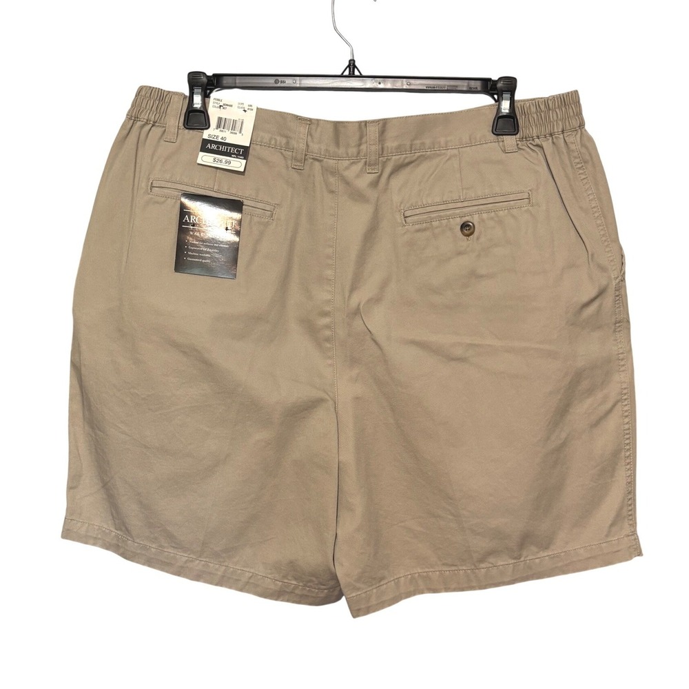 Architect Men's Khaki Walk Shorts 40 Tan Cotton Elastic Waist Casual Twill NWT - Picture 2 of 7